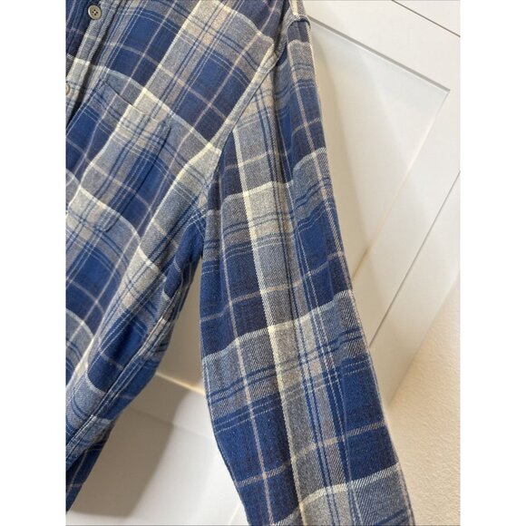 Abercrombie & Fitch Flannel Men Size Large Plaid Button Front Shirt Blue Brown - Picture 5 of 11